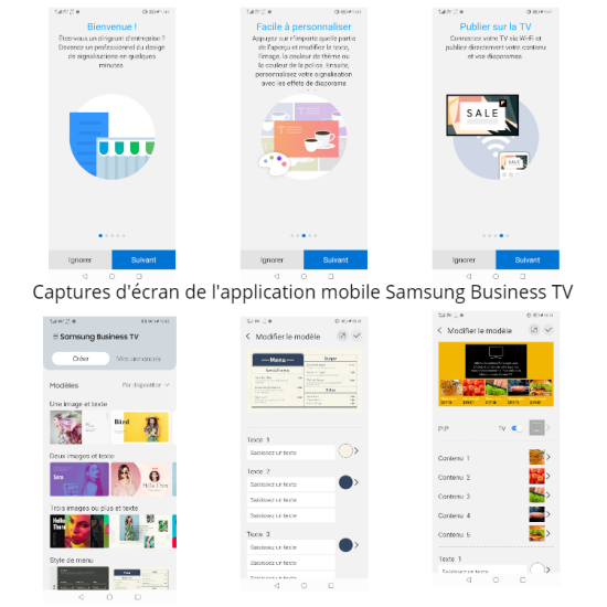 captures écran application mobile Samsung Business TV