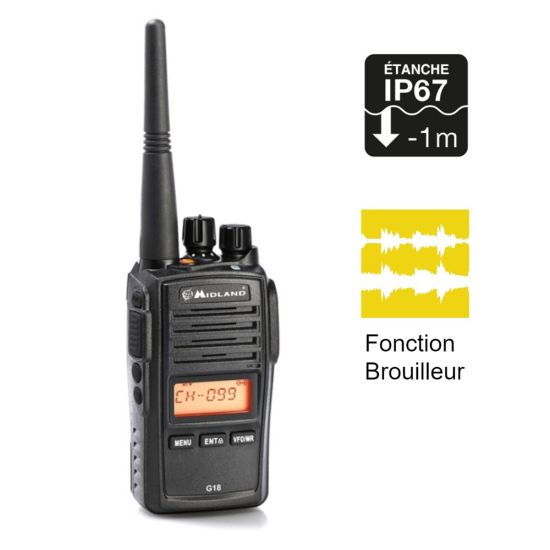 Midland G18 - walkie-talkie profesional PMR446 sin licencia, impermeable IP67 con función de encriptación
