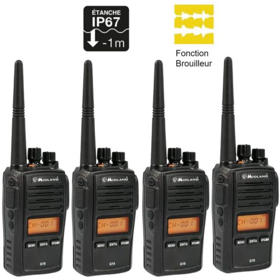 Pack de 4 Midland G18 - Walkie-talkie profesional sin licencia PMR446, IP67