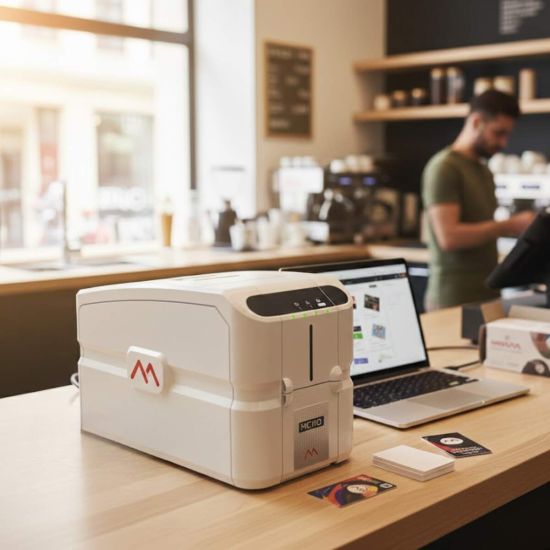 Matica MC110 doble cara en mostrador de tienda café