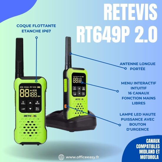 Retevis RT649P 2.0 - Walkie-talkie flotante e impermeable PMR446 - con base de carga
