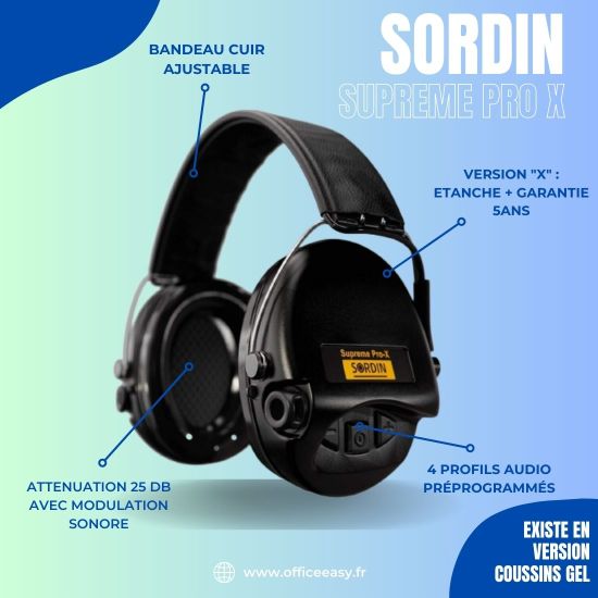 Sordin SUPREME PRO X Negro - Diadema - Auriculares con cancelación de ruido y modulación de sonido - 75302-X/L-02-S
