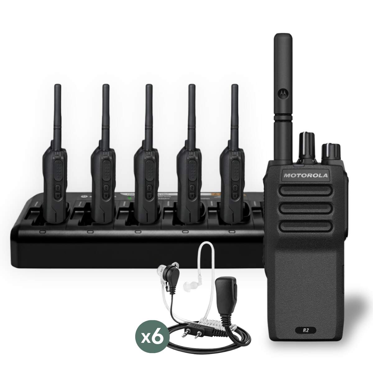 Product Image for Kit PREMIUM de Motorola R2 UHF Digital + Multicargador + 6 Auriculares Bodyguard - Walkie Talkie Con Licencia
