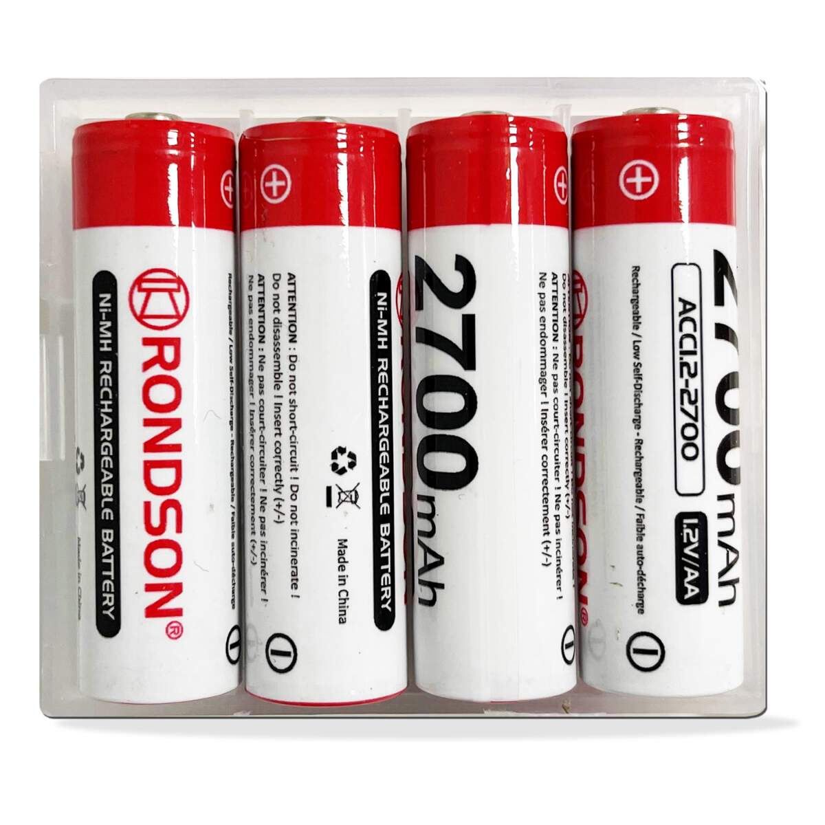 Product Image for Rondson - kit de 4 baterías recargables NiMH 1,2 V - 2700 mAh - listas para usar