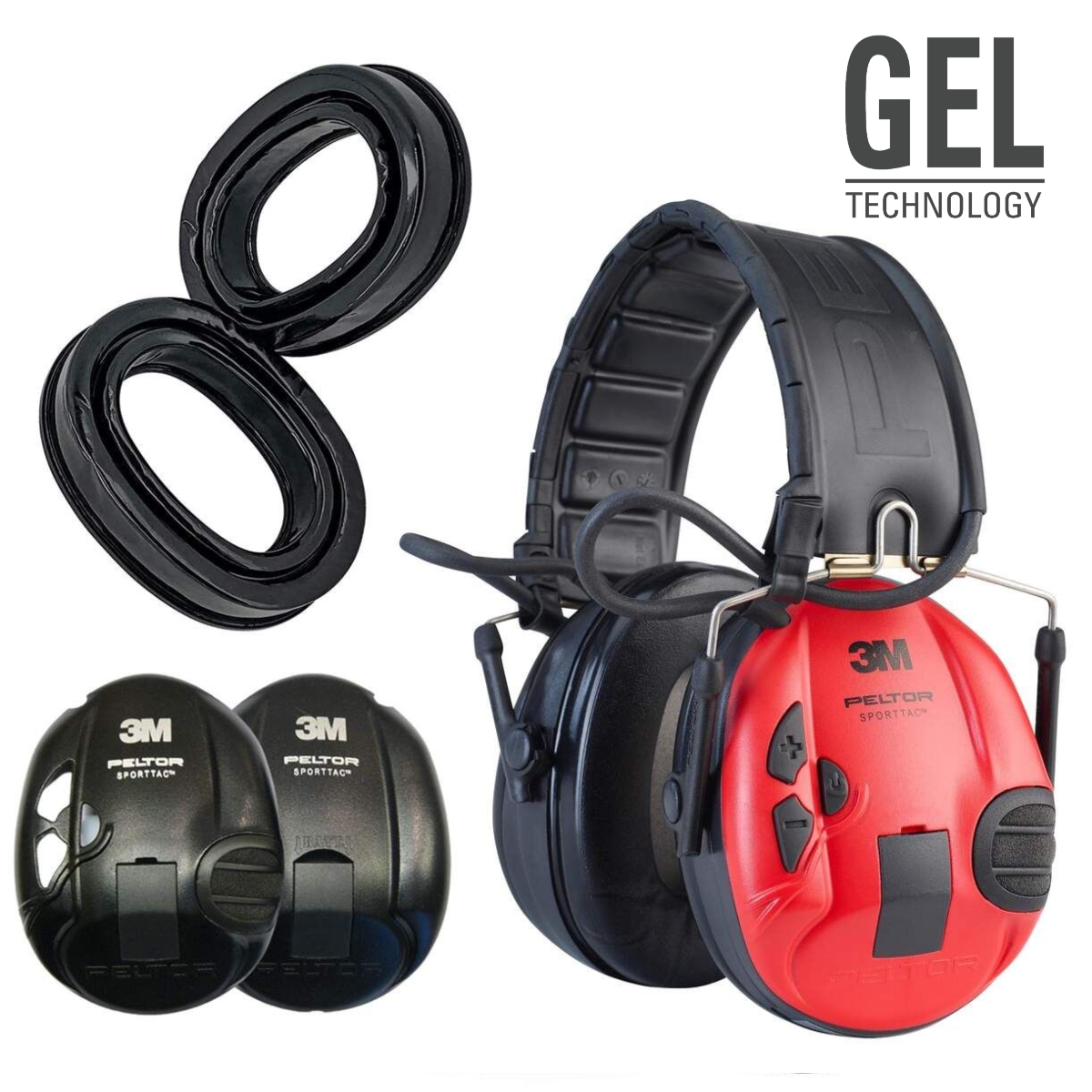 Product Image for 3M Peltor SportTac Gel Silicona (Negro y Rojo) - Auriculares Antiruido
