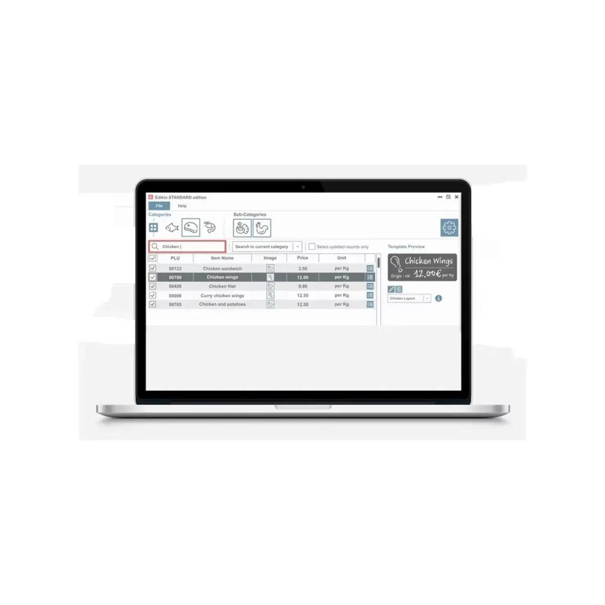 Software Edikio Price Tag Edition Pro - interfaz de gestión de etiquetas de precio