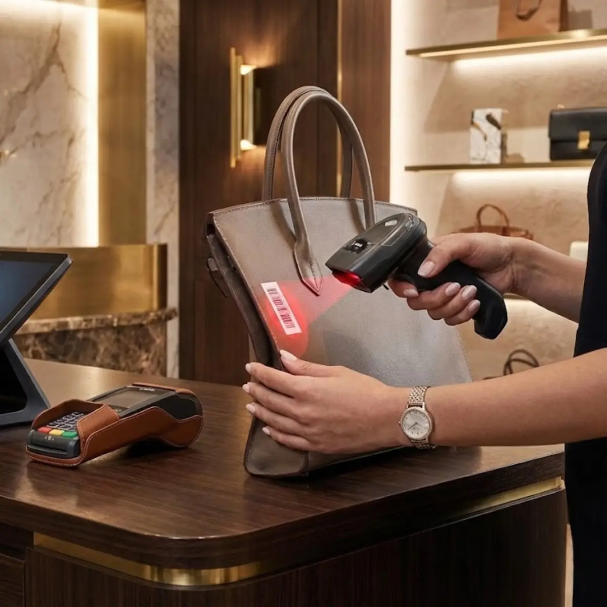 Escáner ZEBRA DS2278 foto escaneo EAN tienda marroquinería