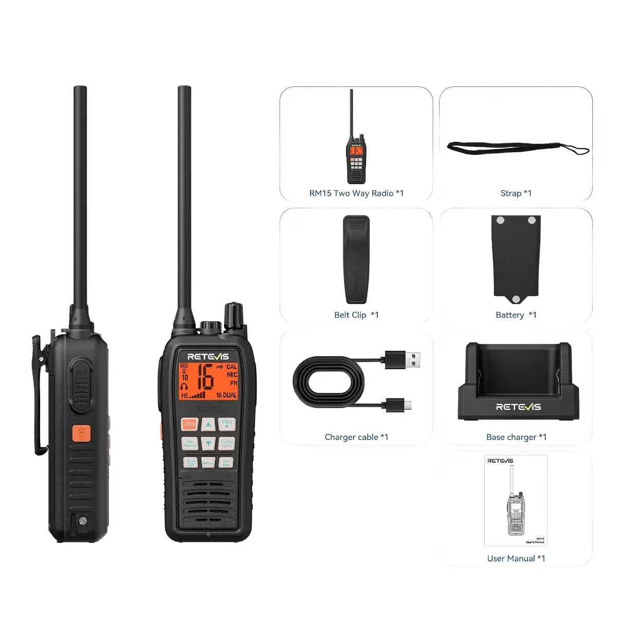 Radio RETEVIS RM 15 Marina 6W homologada para uso marítimo y fluvial