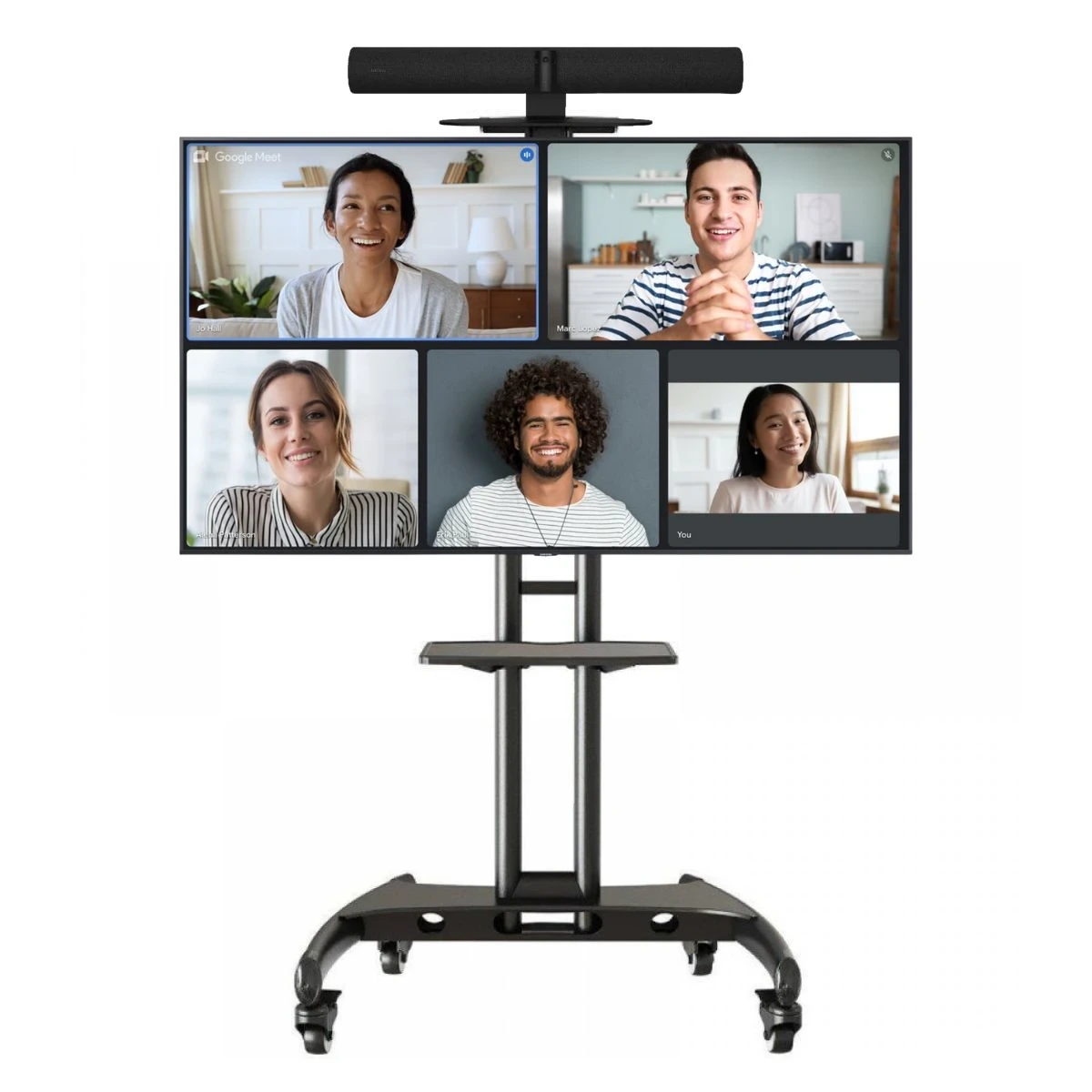 Kit videoconferencia con cámara de 180°, pantalla profesional y soporte con ruedas