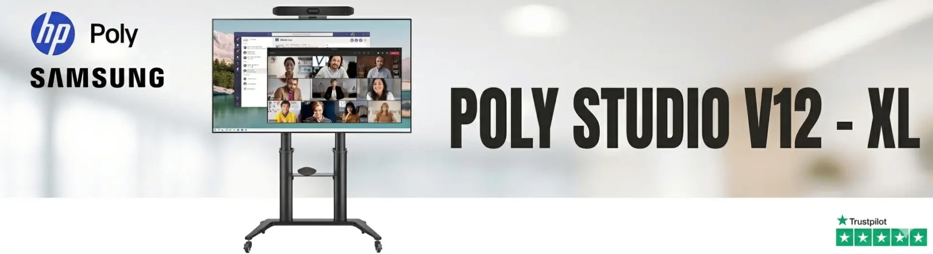Kit de Videoconferencia XL — Poly Studio V12 + Micro A2 + Pantalla Samsung + Soporte rodante